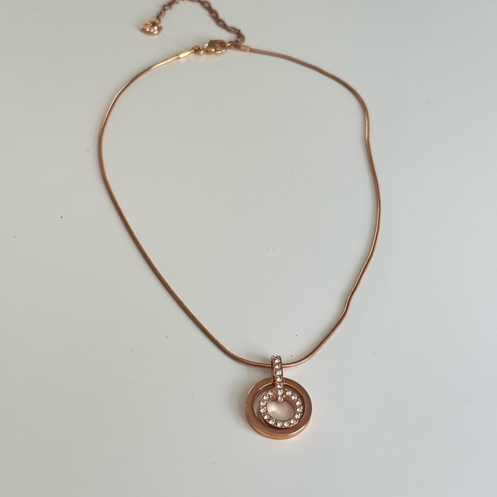 Swarovski Rose Gold Necklace with Crystal Circle Pendant